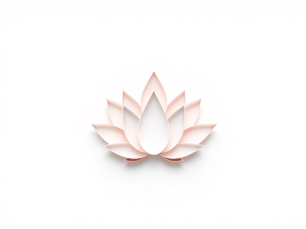 Minimalist geometric line art of a lotus flower and a mountain, clean white background, subtle shadow. 8K, vector-like render, commercial style.